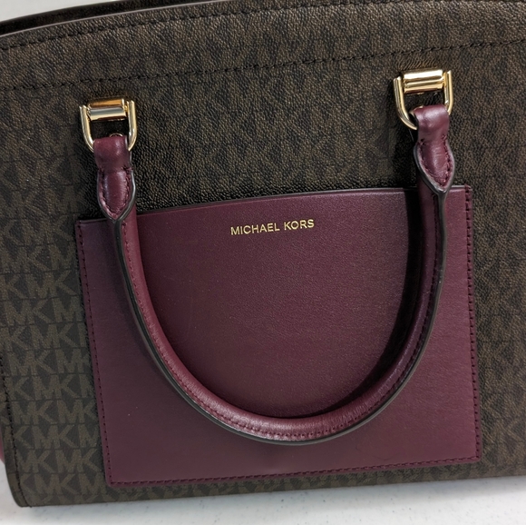 Michael Kors Benning Satchel Maroon & Brown Tote Bag - Picture 10 of 15